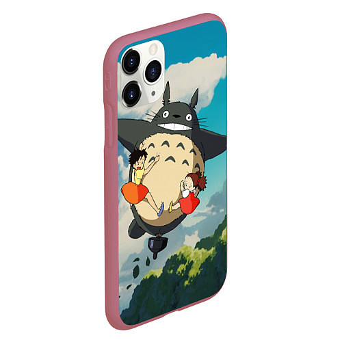 Чехол iPhone 11 Pro матовый Flight Totoro / 3D-Малиновый – фото 2