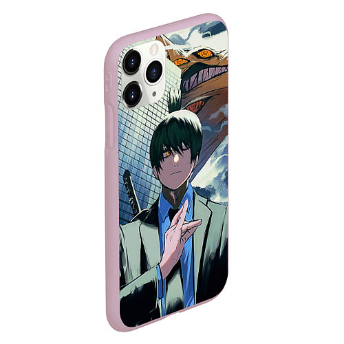 Чехол iPhone 11 Pro матовый Человек Бензопила Аки / 3D-Розовый – фото 2
