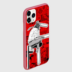 Чехол iPhone 11 Pro матовый Человек- бензопила : Кадры манги, цвет: 3D-малиновый — фото 2