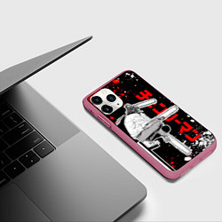 Чехол iPhone 11 Pro матовый Человек бензопила - Манга, цвет: 3D-малиновый — фото 2