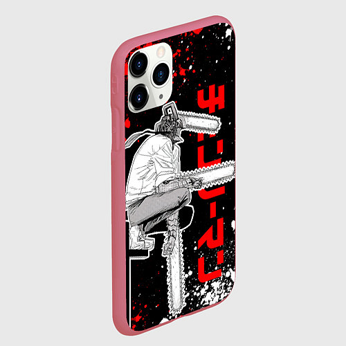 Чехол iPhone 11 Pro матовый Человек бензопила - Манга / 3D-Малиновый – фото 2