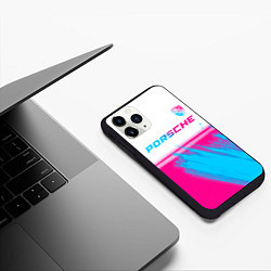 Чехол iPhone 11 Pro матовый Porsche neon gradient style: символ сверху, цвет: 3D-черный — фото 2