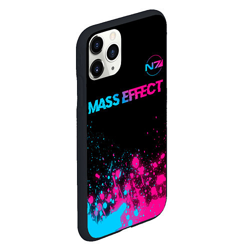 Чехол iPhone 11 Pro матовый Mass Effect - neon gradient: символ сверху / 3D-Черный – фото 2