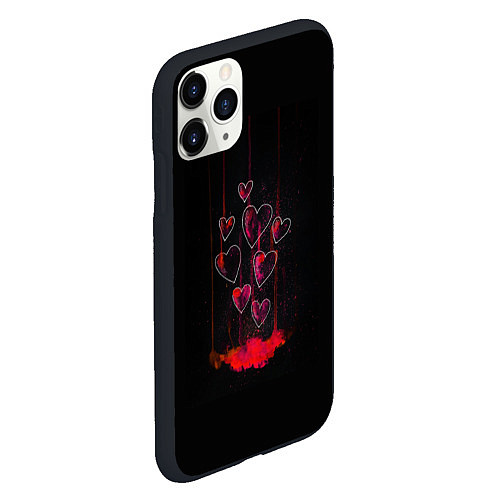 Чехол iPhone 11 Pro матовый Сердца, истекающие кровью / 3D-Черный – фото 2