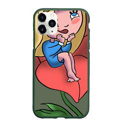 Чехол iPhone 11 Pro матовый Дюймовочка и цветок, цвет: 3D-темно-зеленый