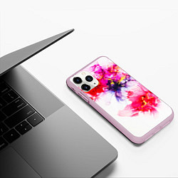 Чехол iPhone 11 Pro матовый Акварельные цветы и золото, цвет: 3D-розовый — фото 2