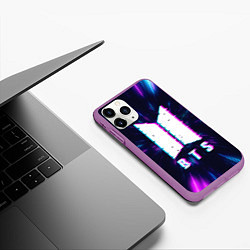 Чехол iPhone 11 Pro матовый БТС - Неон - глитч, цвет: 3D-фиолетовый — фото 2
