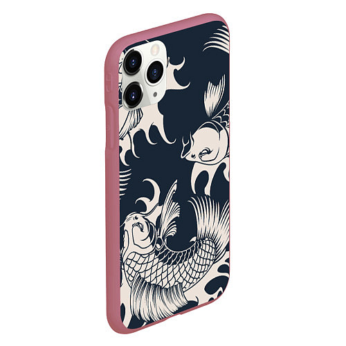 Чехол iPhone 11 Pro матовый Japan carp / 3D-Малиновый – фото 2