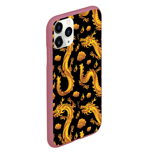 Чехол iPhone 11 Pro матовый Golden dragons / 3D-Малиновый – фото 2