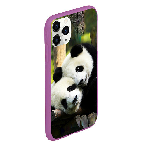 Чехол iPhone 11 Pro матовый Влюблённые панды / 3D-Фиолетовый – фото 2