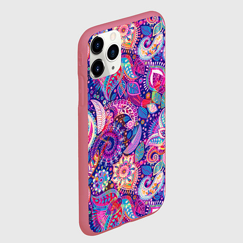 Чехол iPhone 11 Pro матовый Multi-colored colorful patterns / 3D-Малиновый – фото 2