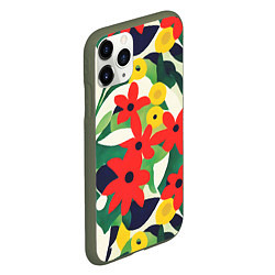 Чехол iPhone 11 Pro матовый Цветочный яркий паттерн, цвет: 3D-темно-зеленый — фото 2