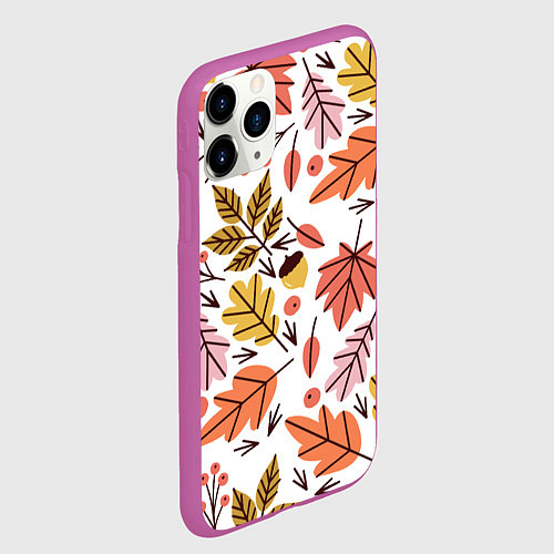 Чехол iPhone 11 Pro матовый Осенний паттерн - листья / 3D-Фиолетовый – фото 2
