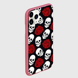 Чехол iPhone 11 Pro матовый Весёлые черепки и розы, цвет: 3D-малиновый — фото 2