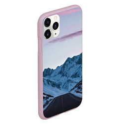 Чехол iPhone 11 Pro матовый Белые зимние горы с дорогой, цвет: 3D-розовый — фото 2