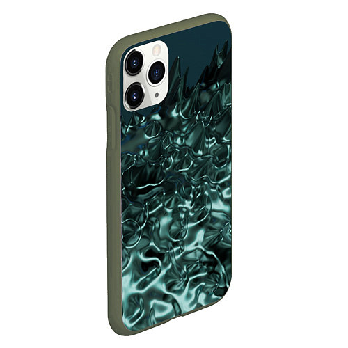 Чехол iPhone 11 Pro матовый Абстрактный голубой жидкий металл / 3D-Темно-зеленый – фото 2