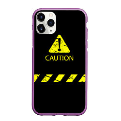 Чехол iPhone 11 Pro матовый CAUTION - Осторожно опасность, цвет: 3D-фиолетовый