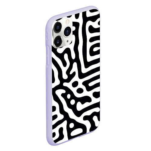 Чехол iPhone 11 Pro матовый Черно-белый фон / 3D-Светло-сиреневый – фото 2