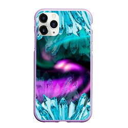 Чехол iPhone 11 Pro матовый Кристаллы и северное сияние, цвет: 3D-сиреневый