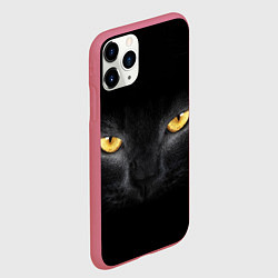 Чехол iPhone 11 Pro матовый Чёрная кошка с оранжевыми глазами, цвет: 3D-малиновый — фото 2