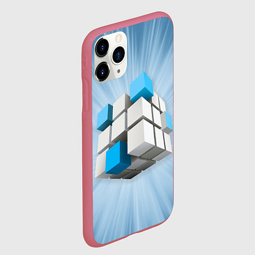 Чехол iPhone 11 Pro матовый Трёхцветный кубик Рубика / 3D-Малиновый – фото 2
