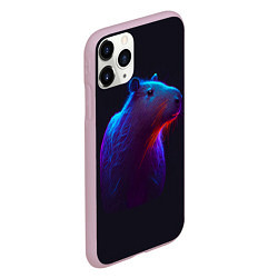 Чехол iPhone 11 Pro матовый Неоновая капибара на чёрном фоне, цвет: 3D-розовый — фото 2