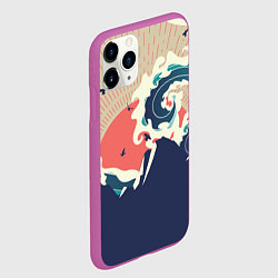Чехол iPhone 11 Pro матовый Большая океанская волна и силуэт пустынного остров, цвет: 3D-фиолетовый — фото 2