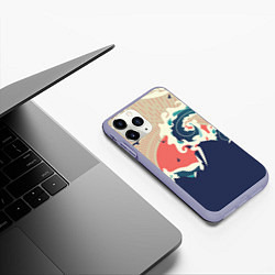Чехол iPhone 11 Pro матовый Большая океанская волна и силуэт пустынного остров, цвет: 3D-светло-сиреневый — фото 2