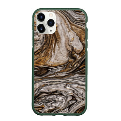Чехол iPhone 11 Pro матовый Золотистый мрамор, цвет: 3D-темно-зеленый