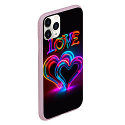 Чехол iPhone 11 Pro матовый Love - неоновые сердца, цвет: 3D-розовый — фото 2