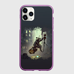 Чехол iPhone 11 Pro матовый Енот на ракете, цвет: 3D-фиолетовый