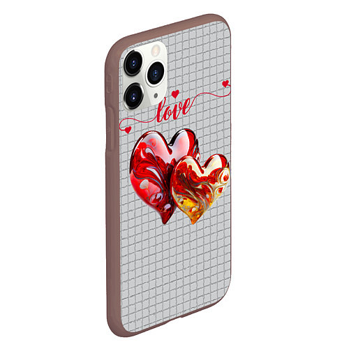 Чехол iPhone 11 Pro матовый Love - сердечки / 3D-Коричневый – фото 2