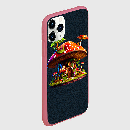 Чехол iPhone 11 Pro матовый Сказочный домик из гриба / 3D-Малиновый – фото 2