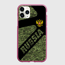 Чехол iPhone 11 Pro матовый Камуфляж - RUSSIA, цвет: 3D-малиновый