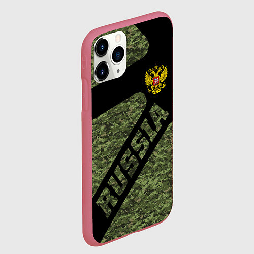Чехол iPhone 11 Pro матовый Камуфляж - RUSSIA / 3D-Малиновый – фото 2