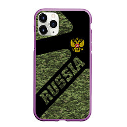 Чехол iPhone 11 Pro матовый Камуфляж - RUSSIA, цвет: 3D-фиолетовый