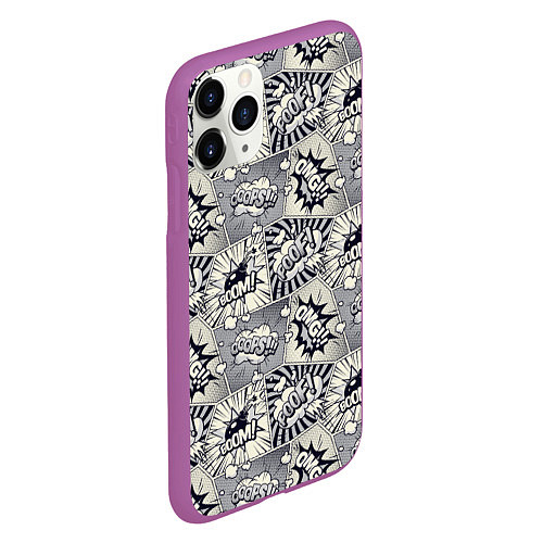Чехол iPhone 11 Pro матовый Комикс надписи / 3D-Фиолетовый – фото 2