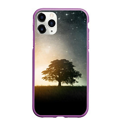 Чехол iPhone 11 Pro матовый Раскидистое дерево на фоне звёздного неба, цвет: 3D-фиолетовый