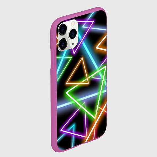 Чехол iPhone 11 Pro матовый Неоновые треугольники - текстура / 3D-Фиолетовый – фото 2