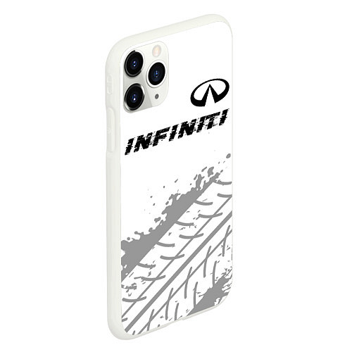 Чехол iPhone 11 Pro матовый Infiniti speed на светлом фоне со следами шин: сим / 3D-Белый – фото 2
