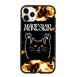 Чехол iPhone 11 Pro матовый Maneskin рок кот и огонь, цвет: 3D-черный
