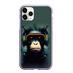 Чехол iPhone 11 Pro матовый Кибер-обезьяна, цвет: 3D-светло-сиреневый