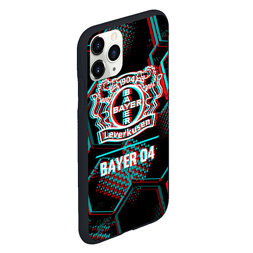 Чехол iPhone 11 Pro матовый Bayer 04 FC в стиле glitch на темном фоне / 3D-Черный – фото 2