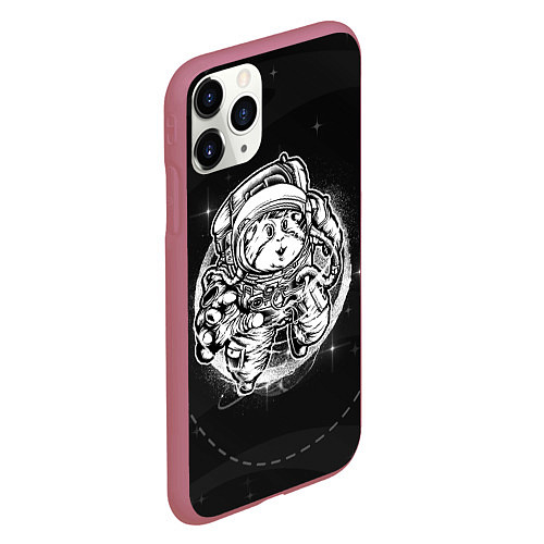 Чехол iPhone 11 Pro матовый Хомяк в космосе / 3D-Малиновый – фото 2