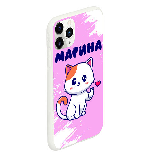 Чехол iPhone 11 Pro матовый Марина кошечка с сердечком / 3D-Белый – фото 2
