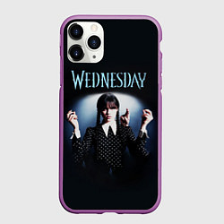 Чехол iPhone 11 Pro матовый Уэнсдей и рука, цвет: 3D-фиолетовый