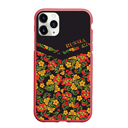 Чехол iPhone 11 Pro матовый Полосатая хохлома, цвет: 3D-красный