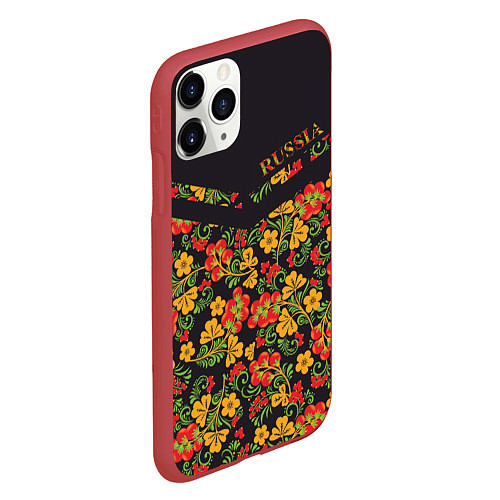 Чехол iPhone 11 Pro матовый Полосатая хохлома / 3D-Красный – фото 2