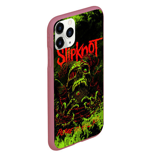Чехол iPhone 11 Pro матовый Slipknot green череп / 3D-Малиновый – фото 2