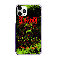 Чехол iPhone 11 Pro матовый Slipknot green череп, цвет: 3D-светло-сиреневый